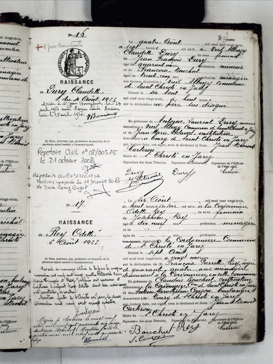 Page du registre